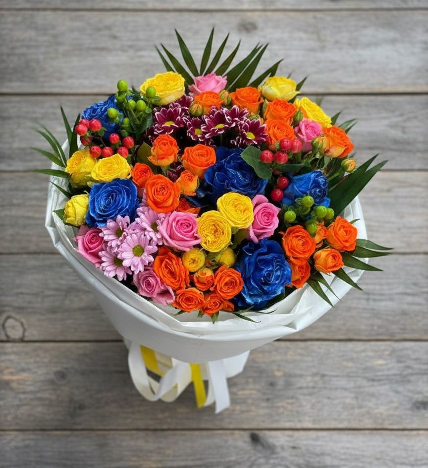 Букет цветов из: Розы и Хризантемы в Возрождение