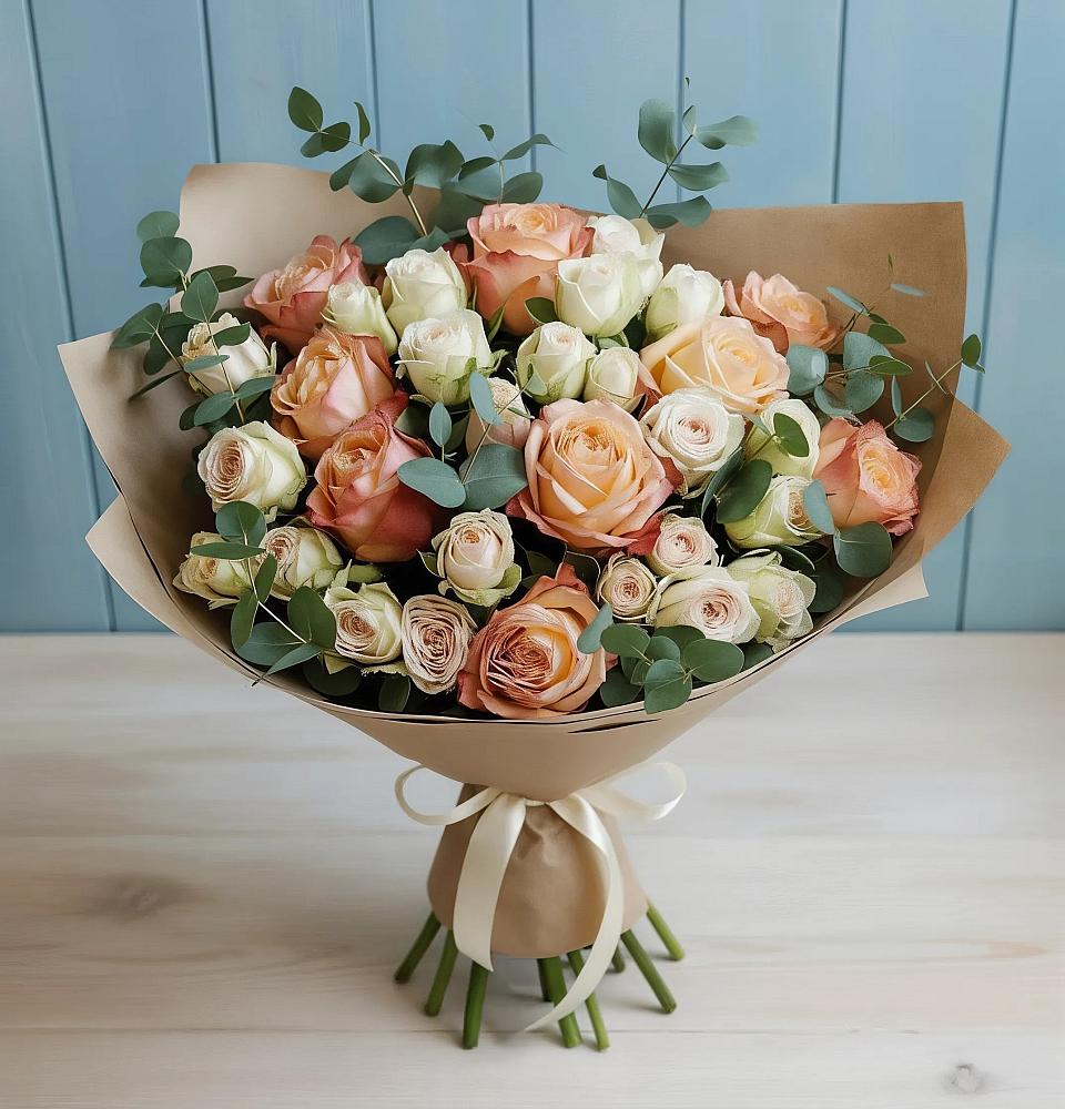 Букет цветов из: Альстромерии и Розы в Возрождение