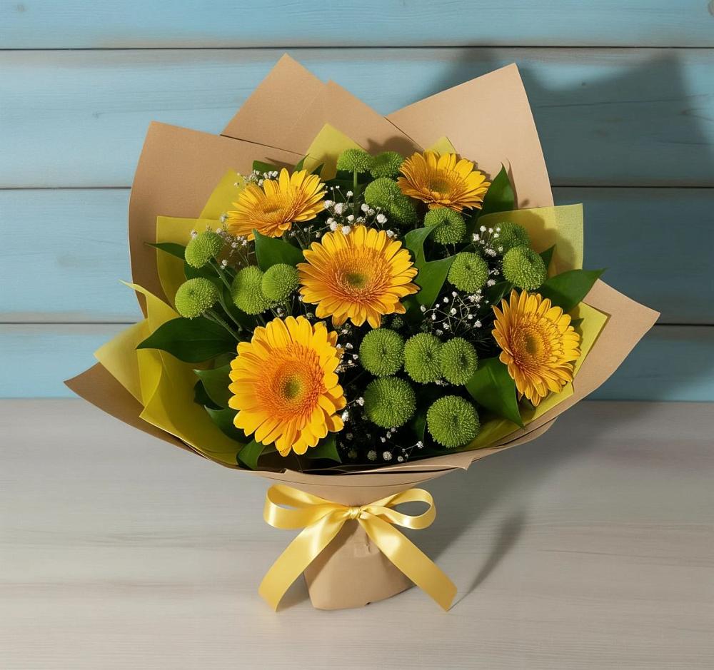 Букет цветов из: Герберы и Хризантемы в Возрождение