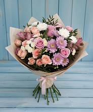 Букет цветов из:  Хризантемы, Розы и Альстромерии в Возрождение